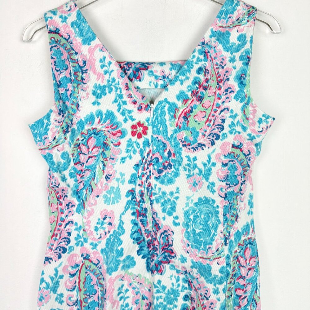 Talbots Petite Fresco Paisley Sheath Dress Sleeveless Blue Size 2P 2 Petite EUC - Picture 8 of 10